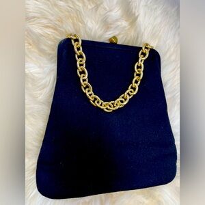 Ingber Vintage 1950s Black Wool Handbag Brass Top Ball Latch Closure